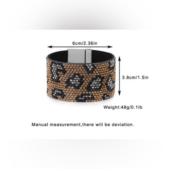 Gold & Black Crystal Rhinestone Leopard Print Cuff Bracelet W/ Toggle Closure - Picture 6 of 6